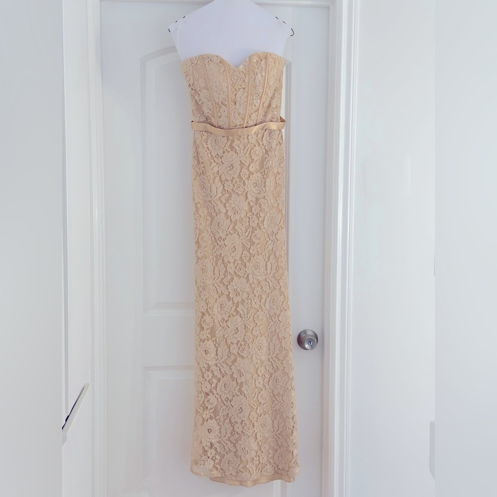 Champagne lace gown.